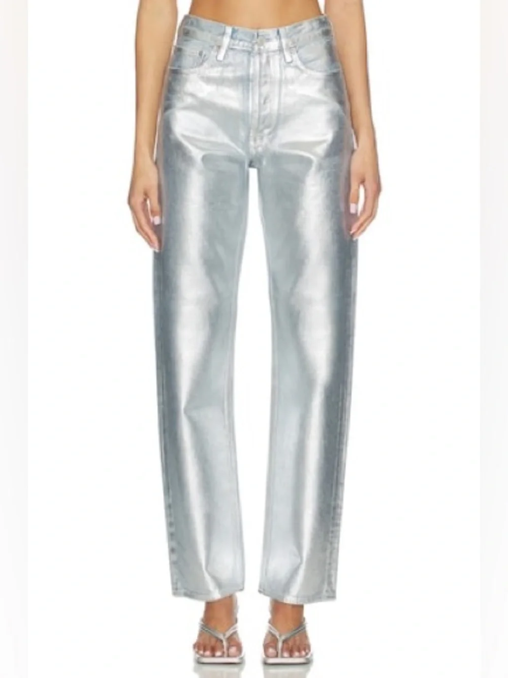 AGOLDE Women’s Silver Jeans 90s Mid Rise Loose Fit Tinfoil Denim Size 29 - Picture 2 of 11